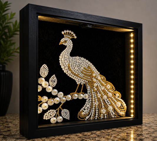 Luxury Crystal Peacock Wall Art with LED Shadow Box