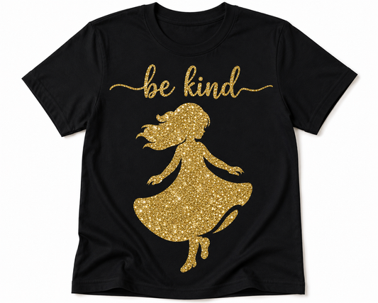 Be Kind Glitter Shirt for Girls | Kids Positive Message Tee