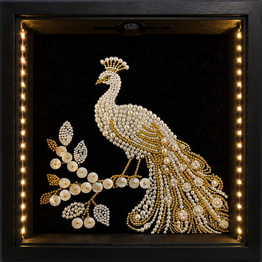Luxury Crystal Peacock Wall Art with LED Shadow Box