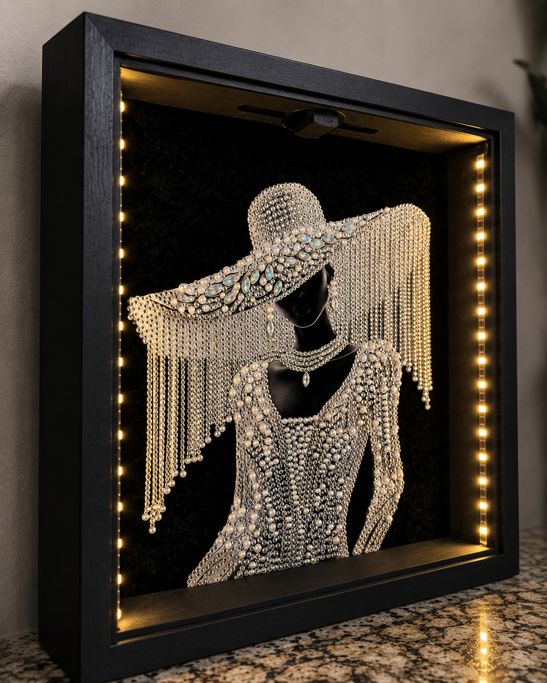 Luxury Crystal Wall Art with LED Shadow Box