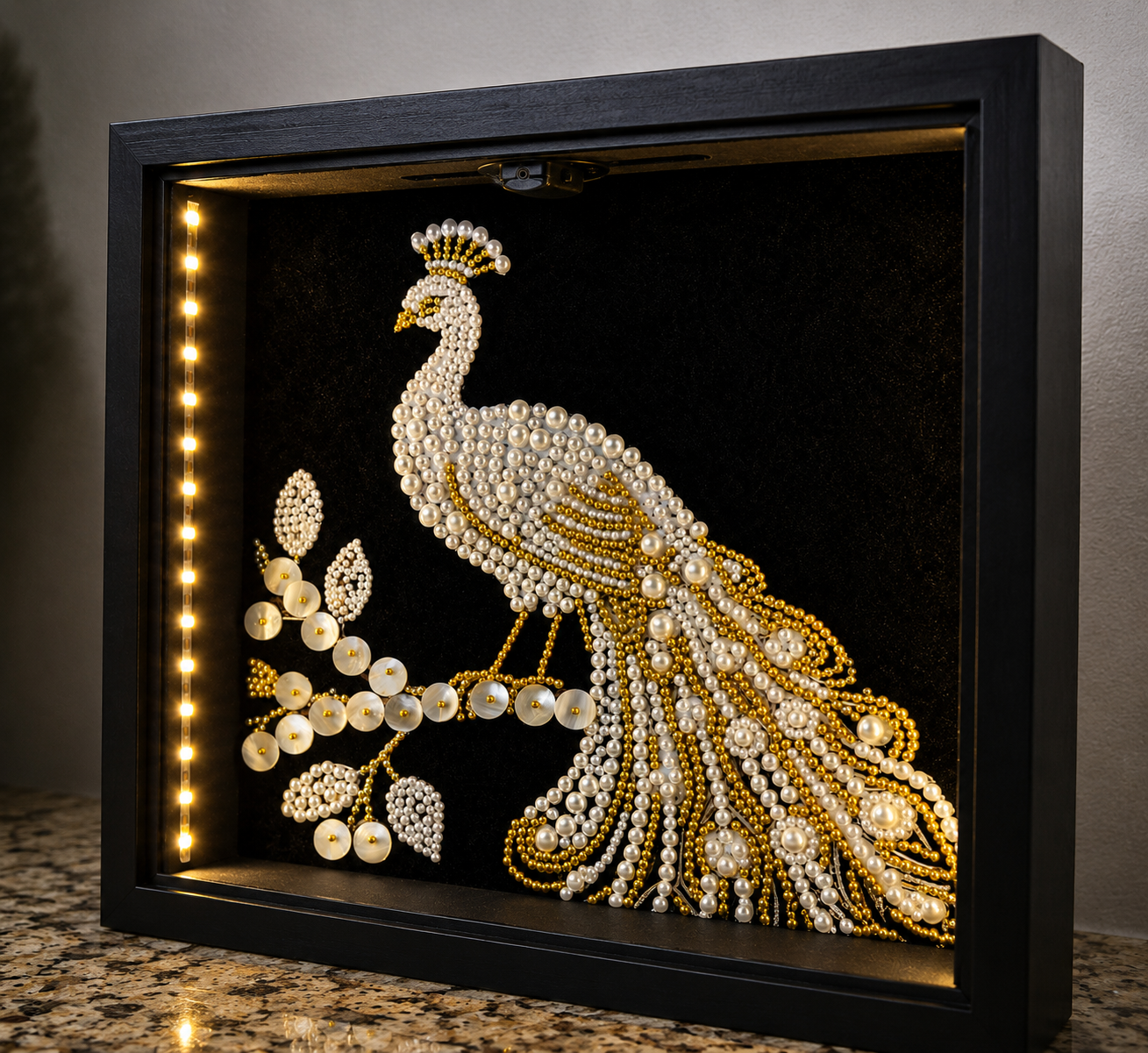 Luxury Crystal Peacock Wall Art with LED Shadow Box