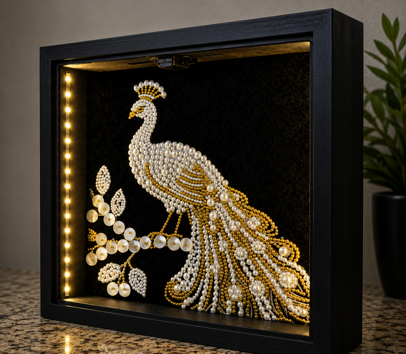 Luxury Crystal Peacock Wall Art with LED Shadow Box