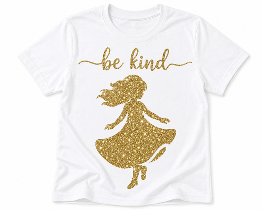 Be Kind Glitter Shirt for Girls | Kids Positive Message Tee